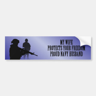 My Wife Protects Your Freedom (Navy Husband) Bumper Sticker