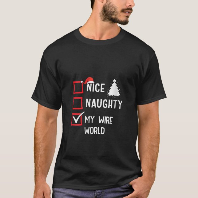My Wire World Nice Naughty Christmas V Neck  T-Shirt (Front)