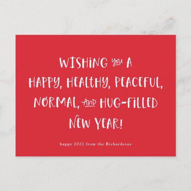 My Wish for 2022 | Red Happy New Year Holiday Postcard (Front)