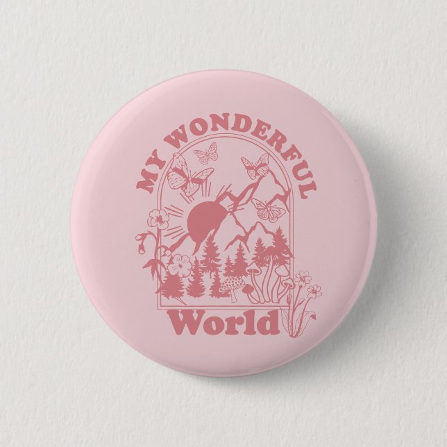 My Wonderful World Retro Flowers 2 Inch Round Button (Front)