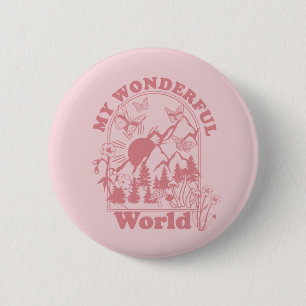 My Wonderful World Retro Flowers 2 Inch Round Button