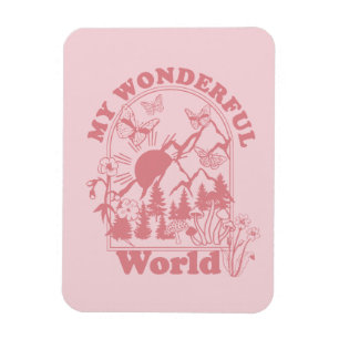 My Wonderful World Retro Flowers Magnet