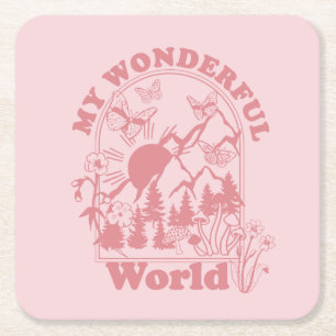 My Wonderful World Retro Flowers Square Paper Coaster