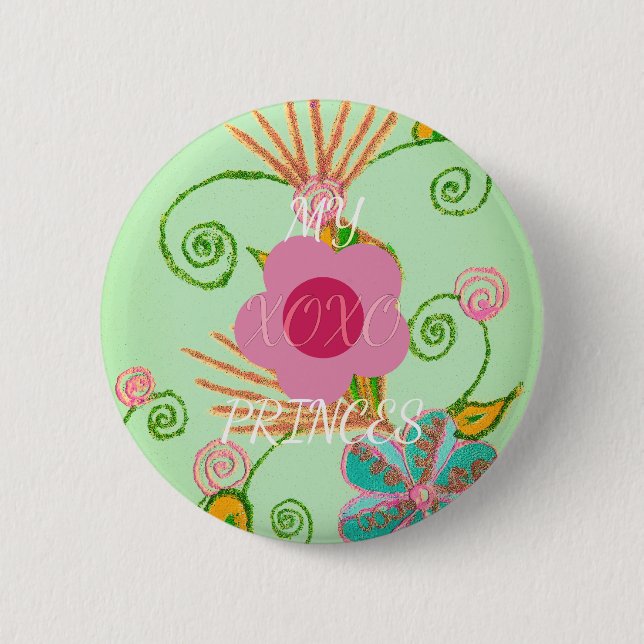 My XOXO Little Princess Floral Art Print Design 2 Inch Round Button (Front)