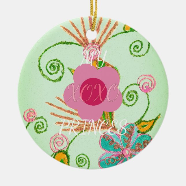 My XOXO Little Princess Floral Art Print Design Ceramic Ornament (Front)