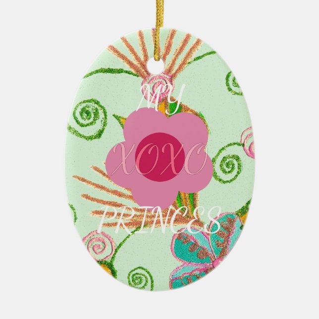 My XOXO Little Princess Floral Art Print Design Ceramic Ornament (Front)