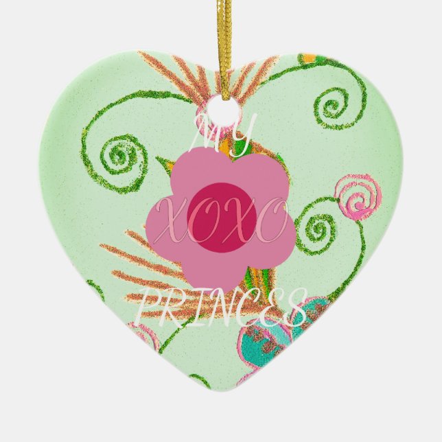 My XOXO Little Princess Floral Art Print Design Ceramic Ornament (Front)