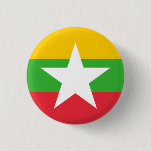 Myanma / Burmese Flag, Flag of Myanmar / Burma 1 Inch Round Button