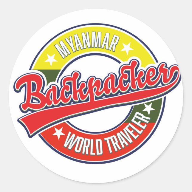 Myanmar backpacker world traveller logo classic round sticker (Front)