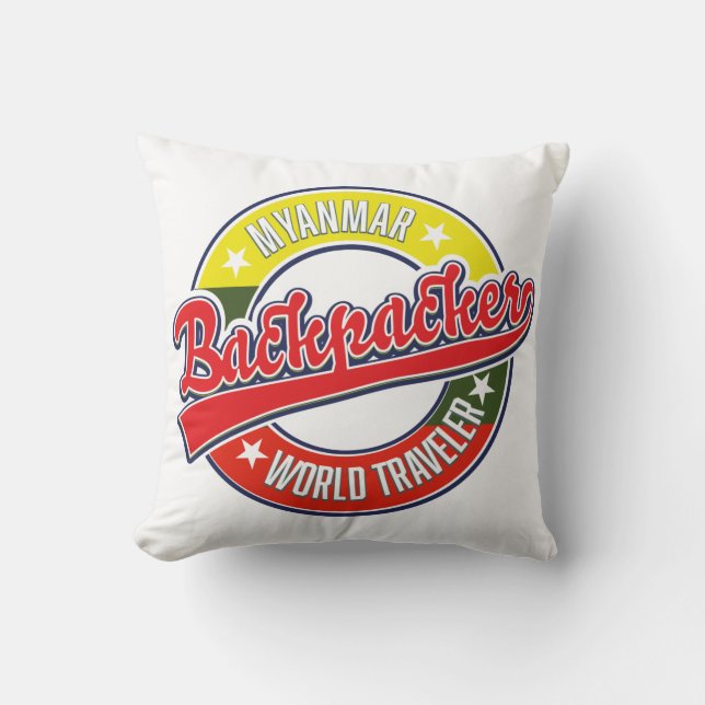 Myanmar backpacker world traveller logo throw pillow (Front)