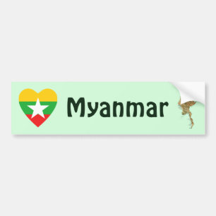 Myanmar Flag Heart + Map Bumper Sticker