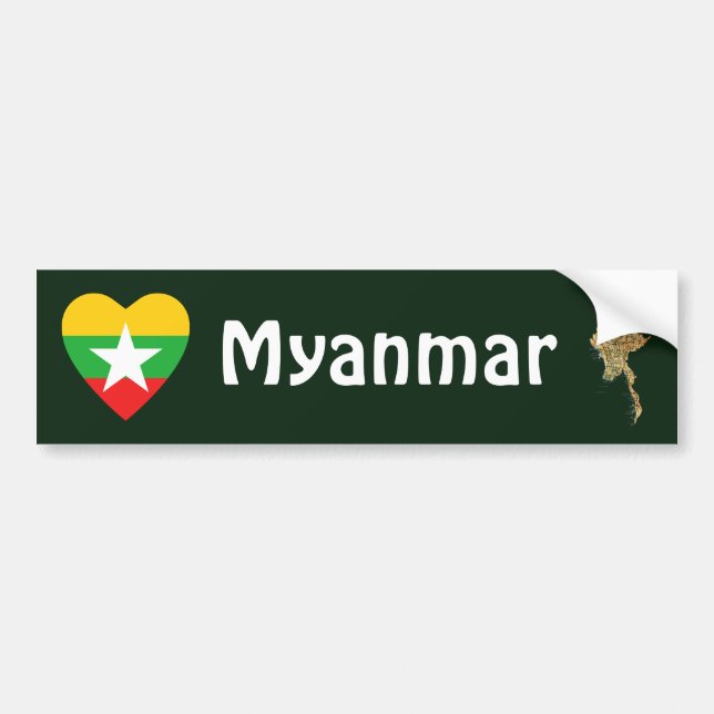 Myanmar Flag Heart + Map Bumper Sticker (Front)