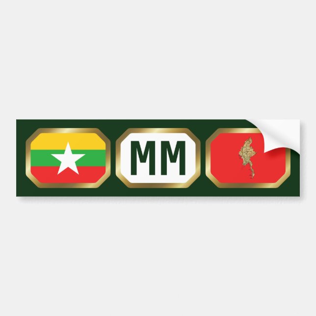 Myanmar Flag Map Code Bumper Sticker (Front)