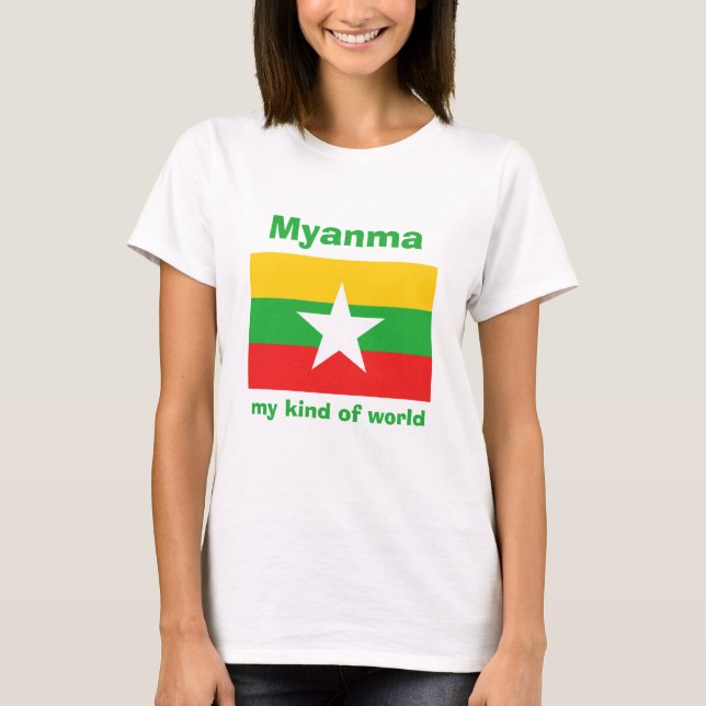 Myanmar Flag + Map + Text T-Shirt (Front)