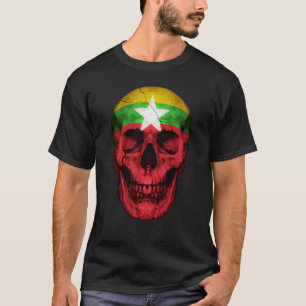 Myanmar Flag Skull Myanmarese Roots Proud Patrioti T-Shirt