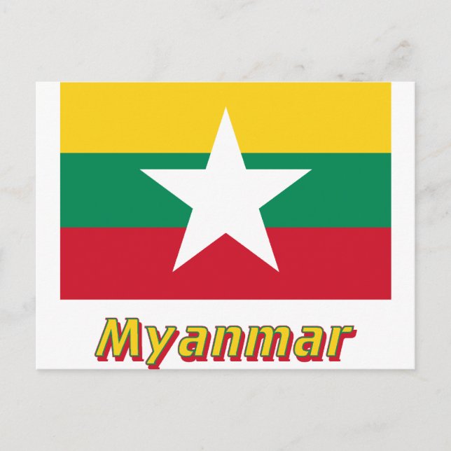 Myanmar Flag with Name Postcard (Front)