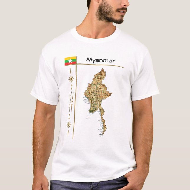Myanmar Map + Flag + Title T-Shirt (Front)