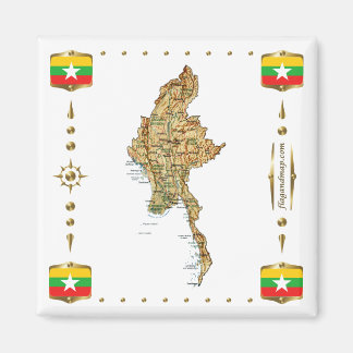 Myanmar Map + Flags Magnet