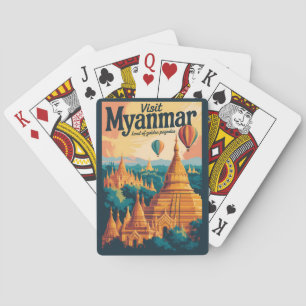 Myanmar Pagodas Illustration Travel Art Vintage Playing Cards