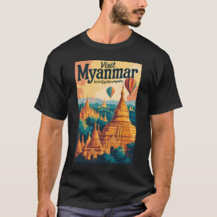 Myanmar Pagodas Illustration Travel Art Vintage T-Shirt