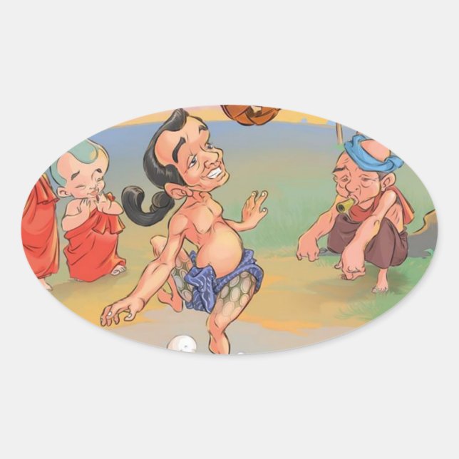 Myanmar Traditional Chinlone Oval Sticker (Front)