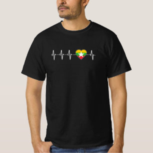 Myanmarese Heartbeat I Love Myanmar Flag Heart T-Shirt