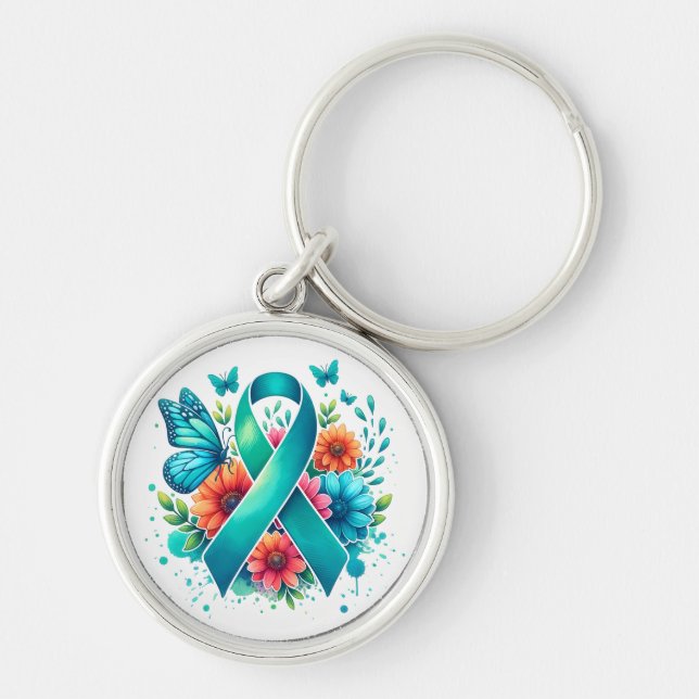 Myasthenia Gravis Teal Awareness Ribbon Keychain (Front)