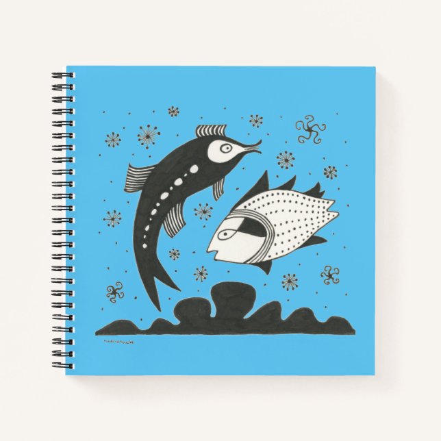 Mycenaean Greek Inspired Blue Fish Notebook (Front)
