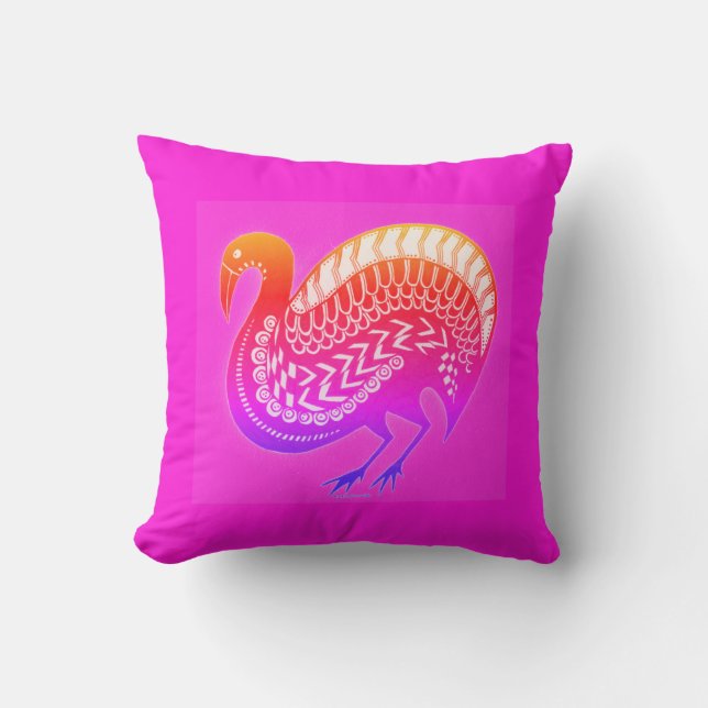 Mycenaean Greek Inspired Orange & Pink Bird Pillow (Front)