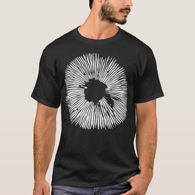 Mycology On Stencil Mushroom Spore Print Black T-Shirt (Front)