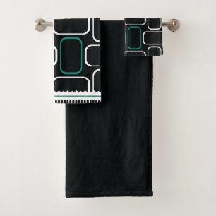 Mydeas Black & White Dark Cyan Rectangles Bath Towel Set