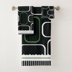 Mydeas Black & White Green Rectangles Bath Towel Set