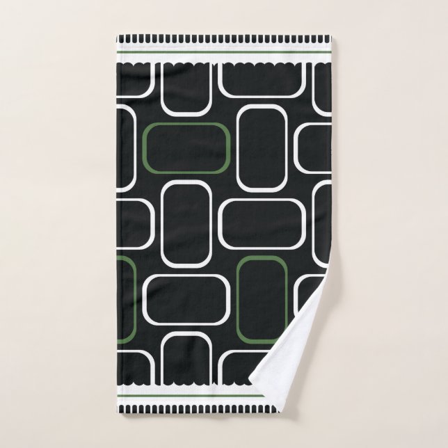 Mydeas | Black & White Green Rectangles Hand Towel (Hand Towel)