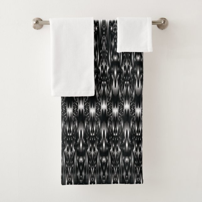 Mydeas | Black & White Grey Abstract Tie-Dyed Ikat Bath Towel Set (Insitu)