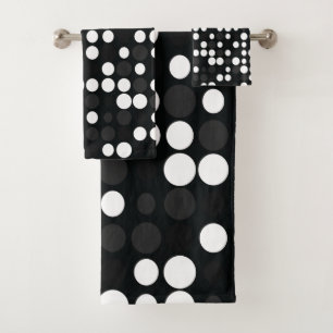 Mydeas   Black & White Grey Little Retro Dots Bath Towel Set