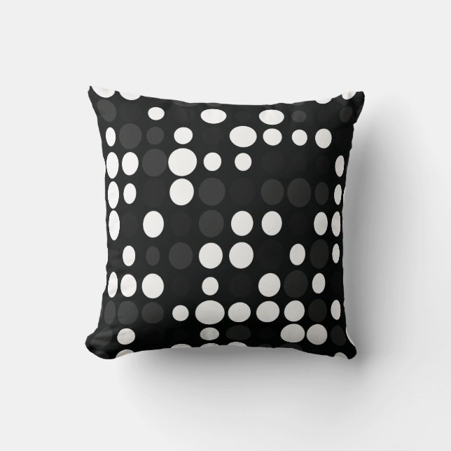Mydeas | Black & White Grey Retro Dots Throw Pillow (Front)