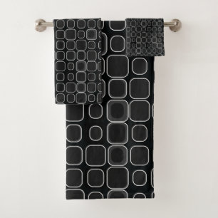 Mydeas   Black & White Outline Retro Squares Bath Towel Set