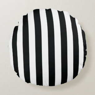 Mydeas   Black & White Thick Stripes Round Pillow