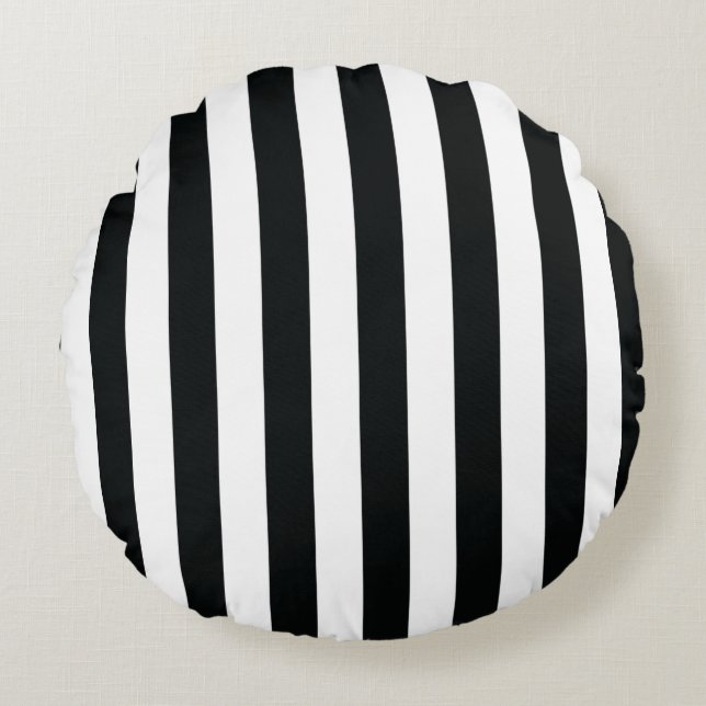 Mydeas | Black & White Thick Stripes Round Pillow (Front)