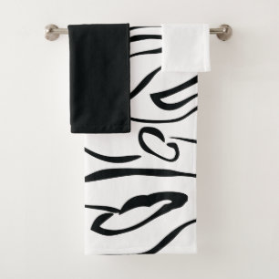 Mydeas Black & White Thin Painted Lines Bath Towel Set