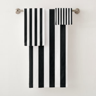 Mydeas   Black & White Thin Stripes Bath Towel Set