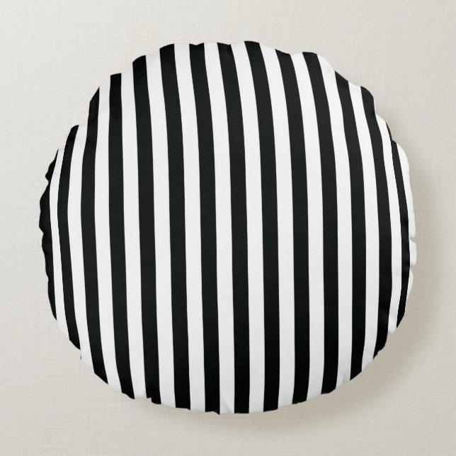 Mydeas | Black & White Thin Stripes Round Pillow (Front)
