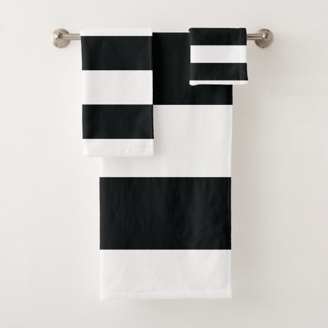 Mydeas | Black & White Wide Stripes Bath Towel Set (Insitu)