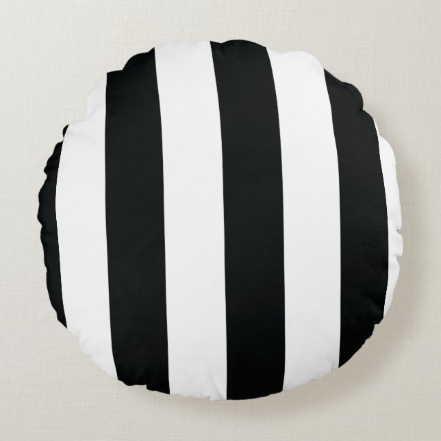 Mydeas | Black & White Wide Stripes Round Pillow (Front)