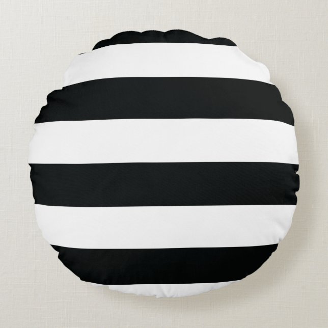 Mydeas | Black & White Wide Stripes Round Pillow (Front)