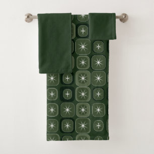 Mydeas   Dark Green Sparkle Line Retro Squares Bath Towel Set