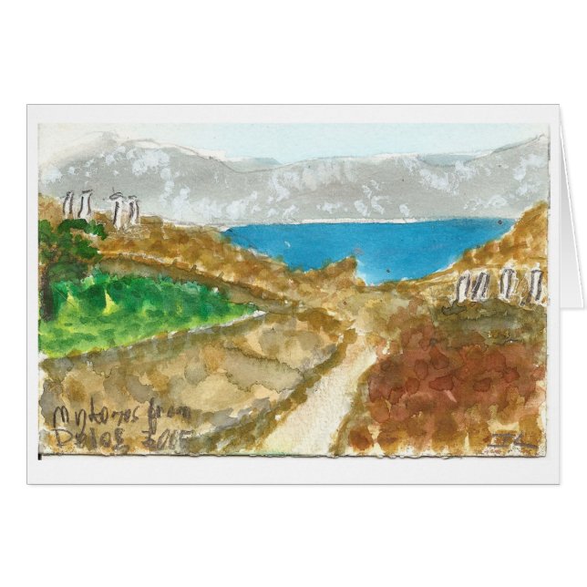 "Mykonos carte d'art d'aquarelle de vue de Delos" (Devant horizontal)
