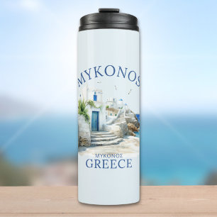Mykonos Coastal Fantasy in Watercolor Thermal Tumbler