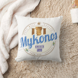 Mykonos Cyclades Islands Greece Vintage Souvenir Throw Pillow