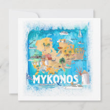 Mykonos Grèce Carte illustrée avec des monuments